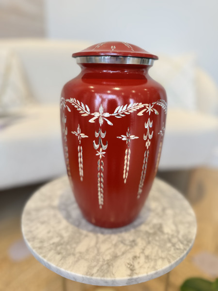 Urne aluminium rouge décors